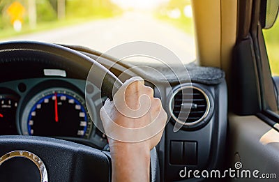 Driving on road trips and traffic for safety Stock Photo