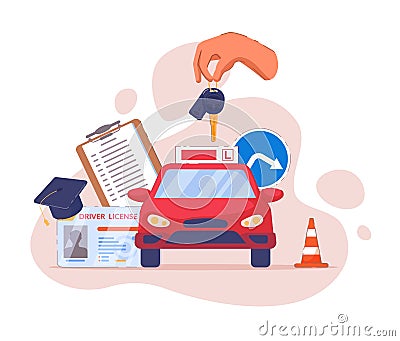 Driving school advertising logo or emblem template Vector Illustration