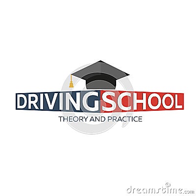 Driving school logo. Auto Education. The rules of the road. Stock Photo