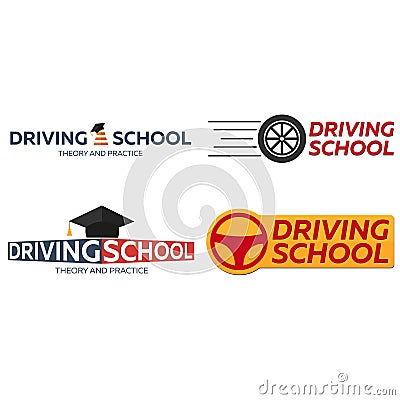 Driving school logo set. Auto Education. The rules of the road. Stock Photo