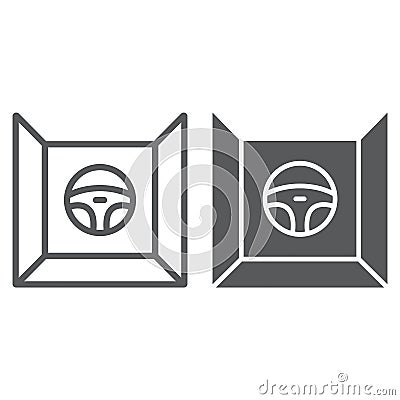 Driving simulator line and glyph icon, gaming and drive, steering wheel sign, vector graphics, a linear pattern on a Vector Illustration