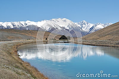 Driving to Mt Cook. Mackenzie Country Stock Photo