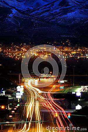 Driving Traffic Night Dark Lights Streak Road Highway Stock Photo