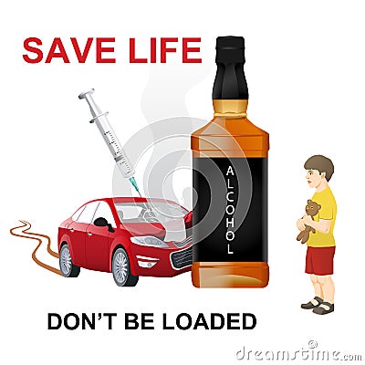 Driving under the influence of club drugs, alcohol, prescribtion drugs, marijuana or other illicit drugs. Vector Illustration