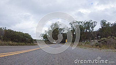 Driving through winter’s embrace in Montana de Oro Stock Photo