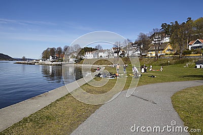 Drobak Akershus, Norway - Sunbathing area Editorial Stock Photo