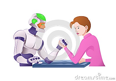 Droid robot arm wrestling with woman Stock Photo