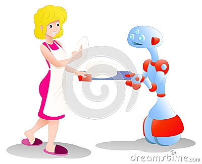 Droid robot helping mom Stock Photo