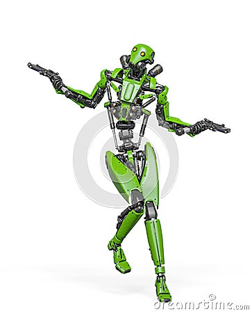 droid soldier is dancing in action and holding a pistol Cartoon Illustration