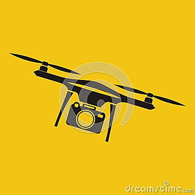 Drone with action camera. Front view. Vector Illustration