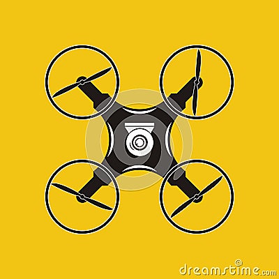 Drone with action camera icon. Aerial photography. Quadrocopter. Vector Illustration