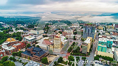 Drone Aerial of Downtown Asheville North Carolina NC Skyline Stock Photo
