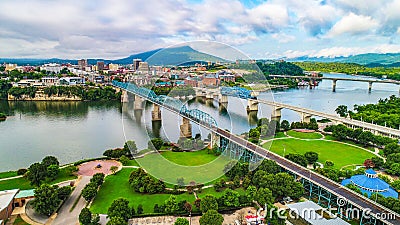 Drone Aerial of Downtown Chattanooga Tennessee Skyline Editorial Stock Photo