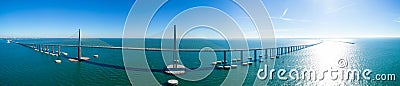 Aerial panorama Sunshine Skyway Bridge Tampa Bay Florida USA Stock Photo