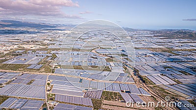 Drone aerial view of the greenhouses in the region of Andalusia spain Editorial Stock Photo