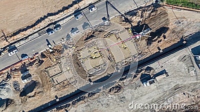 Drone Aerial View of Home Construction Site Early Stage. Editorial Stock Photo