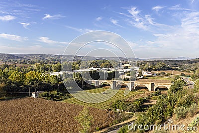 Drone aerial view landscape in Coria, Extremadura, Spain. Urban life concept Stock Photo