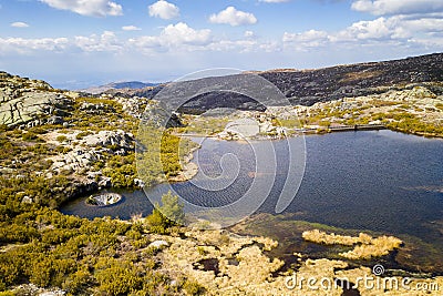 Drone aerial view of landscape in Covao dos Conchos in Serra da Estrela, Portugal Stock Photo