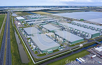 Drone aerial view of new Microsoft datacenters Stock Photo