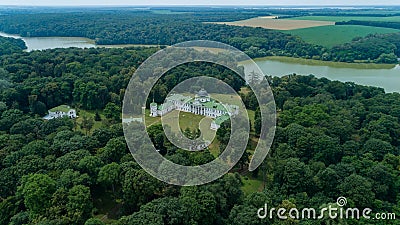 Drone aerial view palace in kachanivka, beautiful nature forest and lake Stock Photo
