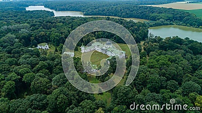 Drone aerial view palace in kachanivka, beautiful nature forest and lake Stock Photo