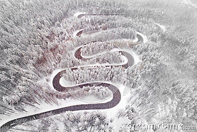 Drone aerial view of a serpent road in Romania, Cheia Road Brasov Editorial Stock Photo