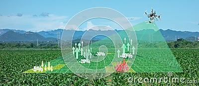 Drone for agriculture, drone use for various fields like research analysis, safety,rescue, terrain scanning technology, monitoring Stock Photo