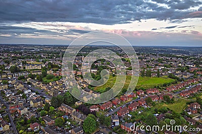 Drone Ariel image of typical urban housing in Yorkshire UK Stock Photo