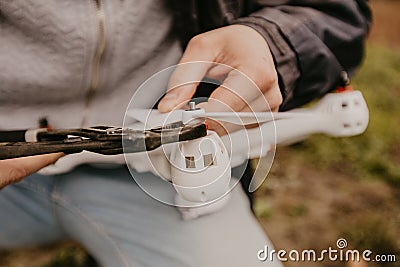 Drone assembly by hands Stock Photo