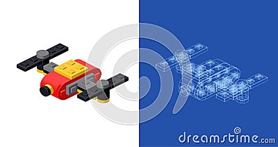 Drone blueprint project idea and implementation. Vector Vector Illustration