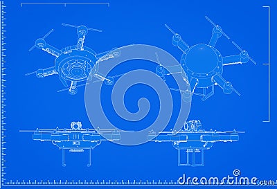 Drone blueprint with scale Stock Photo