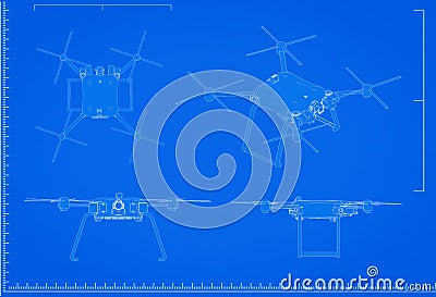 Drone blueprint with scale Stock Photo