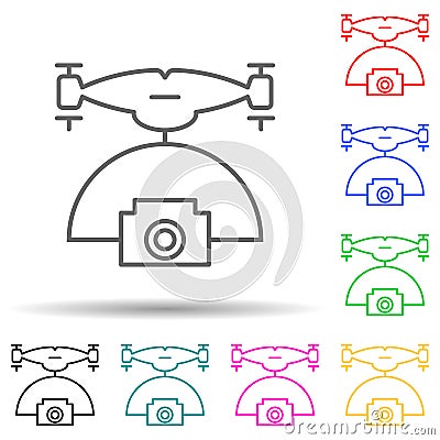 Drone with camera multi color style icon. Simple thin line, outline vector of drones icons for ui and ux, website or Vector Illustration
