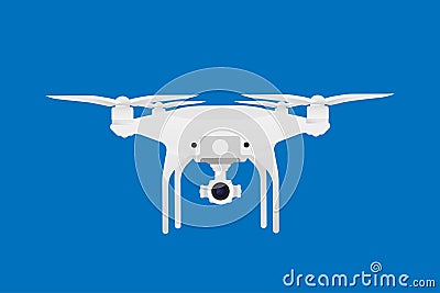 Drone with a camera for photography or video recording. Flat vector illustration isolated on a blue background Cartoon Illustration