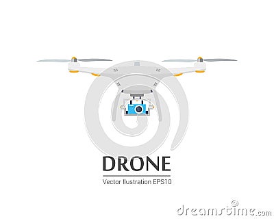 Drone with a camera taking photography or video recording. Vector Icon on isolated background. Stock Photo