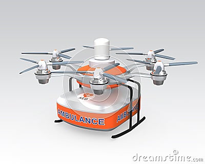 Drone carrying AED medical kit for emergency medical care concept Stock Photo