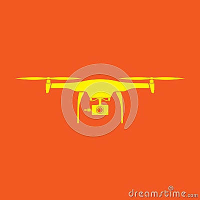 Drone. Color yellow flat vector design with orange background Vector Illustration