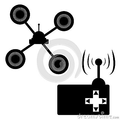 Drone with control on white background Vector Illustration