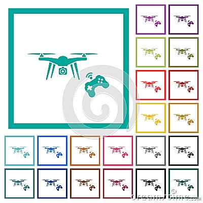 Drone controlling flat color icons with quadrant frames Vector Illustration