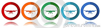 Drone, copter, aerial camera vector icons, flat icon set for logo design, webdesign and mobile applications, colorful web button Vector Illustration