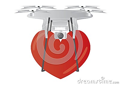 A Drone delivering a heart shape Vector Illustration