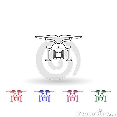 The drone delivers the packing box multi color icon. Simple thin line, outline vector of logistic icons for ui and ux, website or Stock Photo