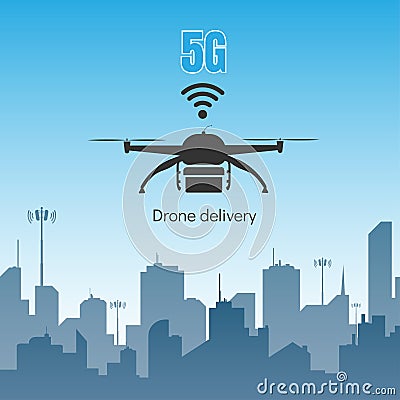Drone delivery with 5G internet high speed concept Vector Illustration