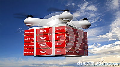 Drone with delivery pizza box Stock Photo