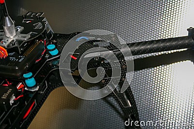 Drone design prototype and build showing different electronic modules. Editorial Stock Photo