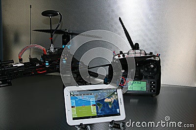 Drone design prototype and build showing different electronic modules. Editorial Stock Photo