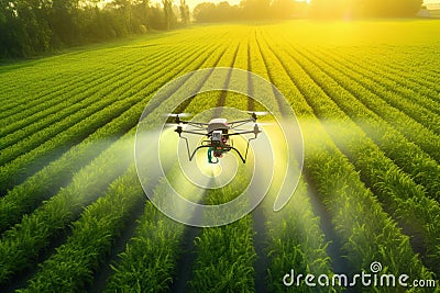 Drone fertilizing field Stock Photo