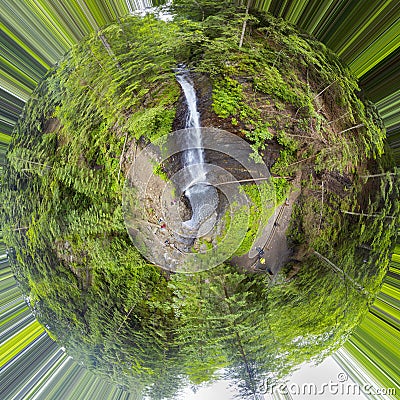 Drone flight over the Guk waterfall Stock Photo