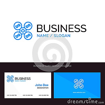 Drone, Fly, Quad copter, Technology Blue Business logo and Business Card Template. Front and Back Design Vector Illustration
