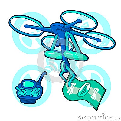 Drone Flying Air Quadrocopter Logo Icon Vector 3d isometric Illustration. Vector Illustration